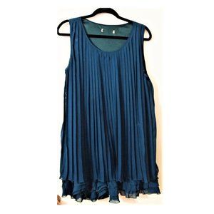 Layered Tunic/Mini Dress XL Teal Pleated Front